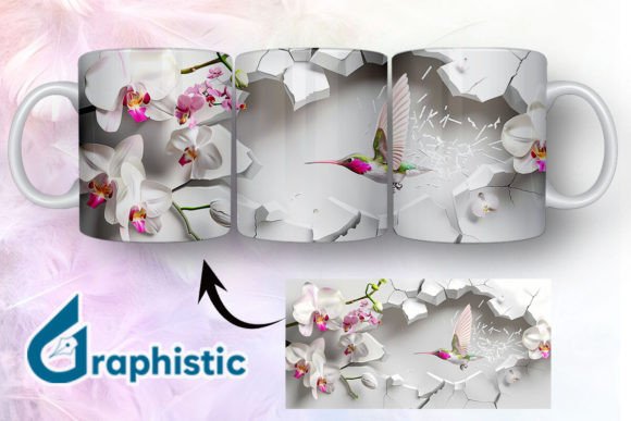 3D Hummingbird Flowers Mug Wrap 06 Graphics for Local Branding