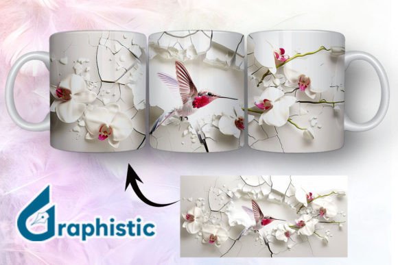 3D Hummingbird Flowers Mug Wrap 08