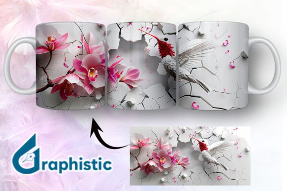 3D Hummingbird Flowers Mug Wrap 09 Graphics for Digital Sellers
