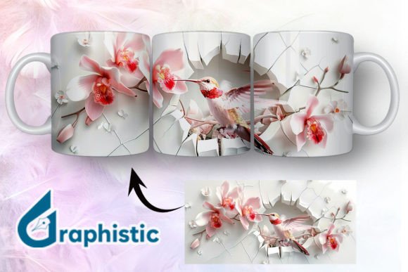 3D Hummingbird Flowers Mug Wrap 12 Graphics