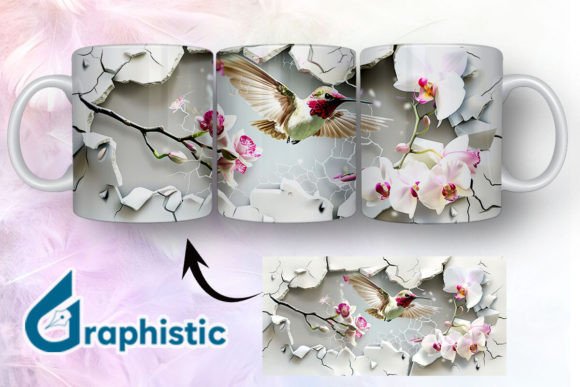 3D Hummingbird Flowers Mug Wrap 13 Graphics