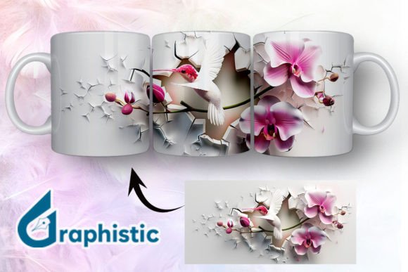 3D Hummingbird Flowers Mug Wrap 18 Graphics