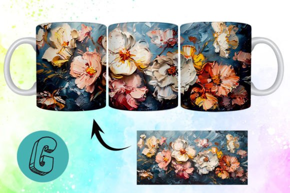 3D Oil Paint Pretty Flowers Mug Wrap 09 Graphics for Local Branding