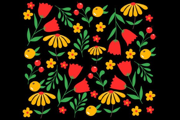 6 Bright Flowers and Berries: A Vibrant Graphic Illustration for Creative Projects
