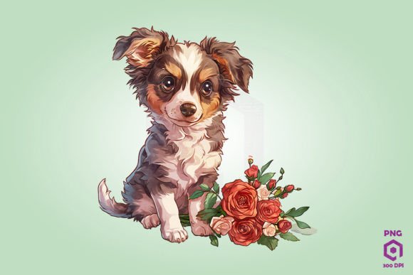 Australian Shepherd Giving Flowers Graphics