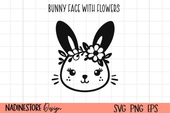 Baby Bunny Face with Flowers SVG