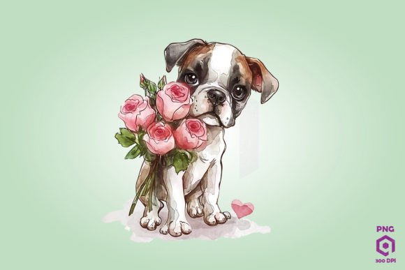 Boxer Giving Flowers Graphics for Digital Sellers