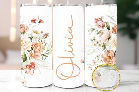 Custom Name Tumbler Wrap Flowers Design Graphics