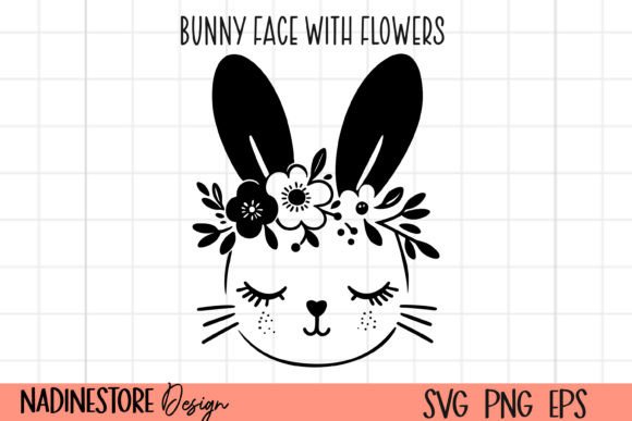 Cute Bunny Face with Flowers Graphics