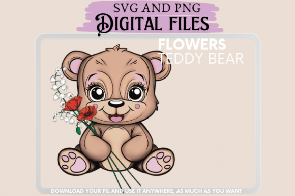 Cute Teddy Bear Handing Flowers Graphics