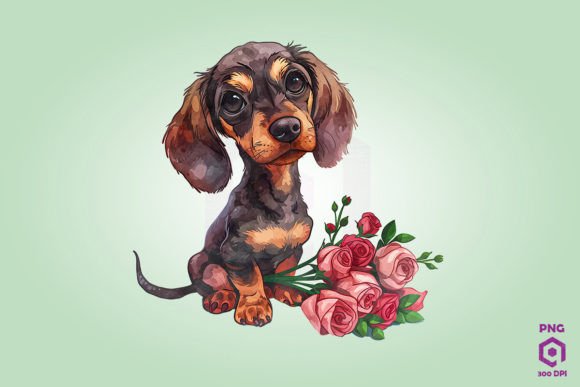 Dachshund Giving Flowers Graphics