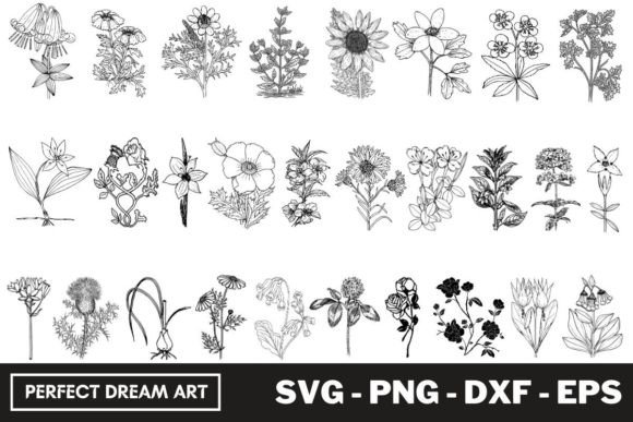 Flowers Silhouette Bundles Outline Graphics for Editorial Design