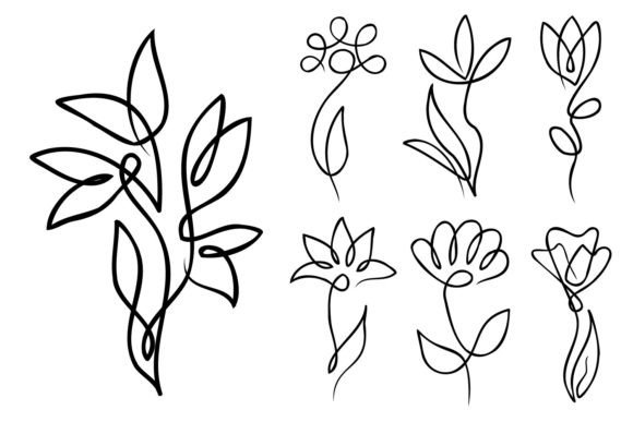 Flowers with Single Continuous Line Graphics