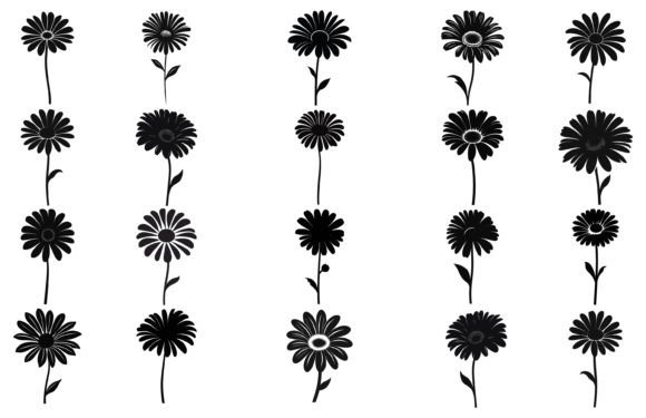 Gerbera Flowers Silhouette Set for Graphics and Illustrations