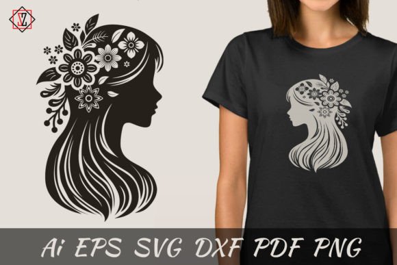 Girl in Profile with Flowers in Her Hair Graphics