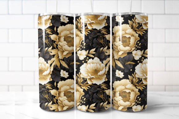 Gold Flowers 20oz Skinny Tumbler Graphics for Local Branding