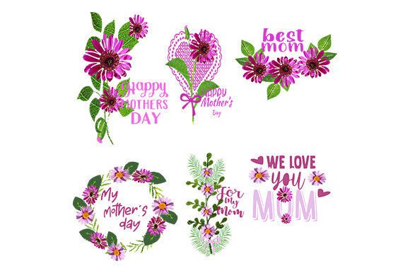 Pink Flowers Mothers Day Set 2 Graphics for Branding