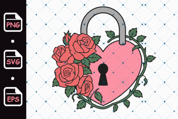 Pink Heart Lock with Roses Graphics