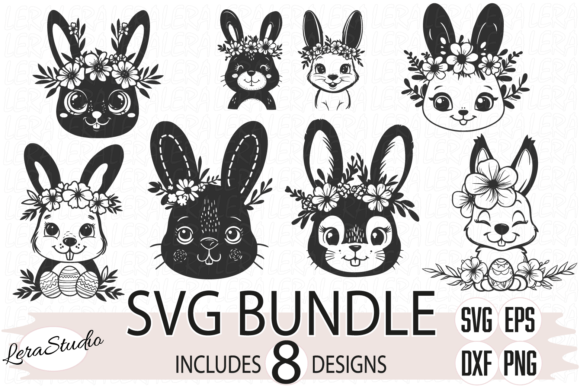 Rabbit Easter Bunny Face Flowers Graphics