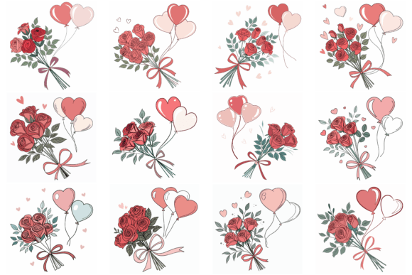 Roses and Heart Balloons Graphics