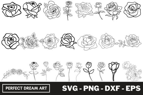 Roses Silhouette Bundles Outline