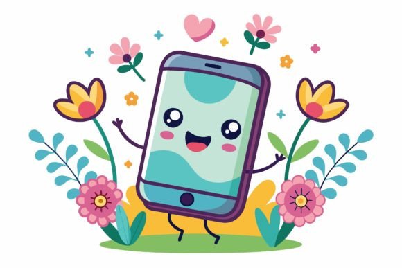 Smartphone Graphic with Floral Accents