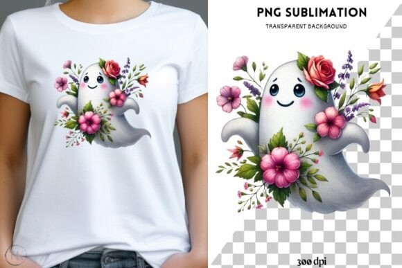 Spring Ghost with Flowers Graphics for Editorial and Web Design