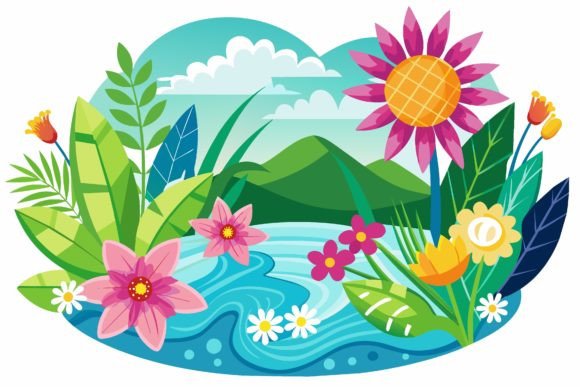 Summer with Flowers on a Background Graphics