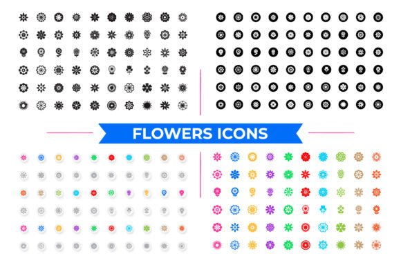 SVG Flowers Icons Vector Collection Graphics