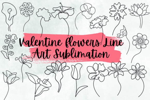 Valentine Flowers Line Art Graphics for Editorial Design