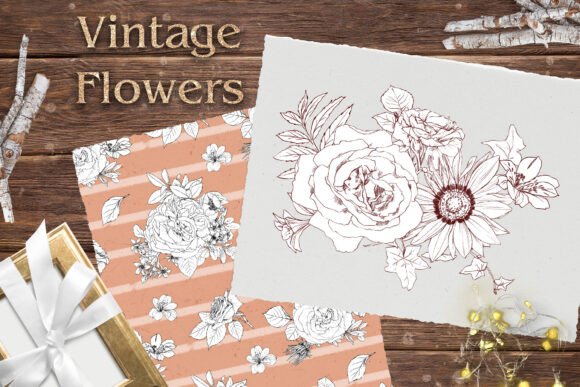 Vintage Flowers Print Graphics for Local Branding