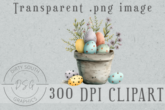 Watercolor Easter Eggs Flowers in Pot Graphics for Digital Sellers
