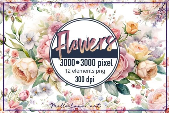 Watercolor Flowers Graphics for Local Branding