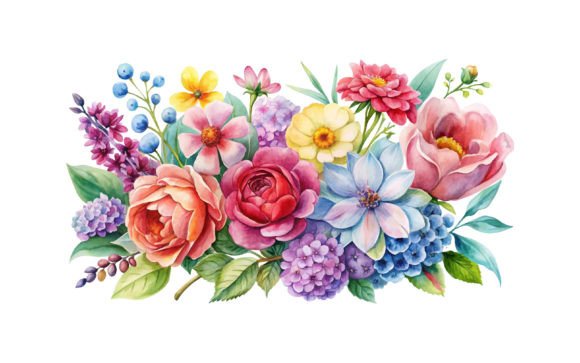 Watercolor Flowers White Background Graphics