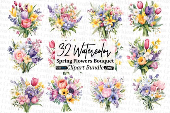 Watercolor Spring Flowers Bouquet Clipar