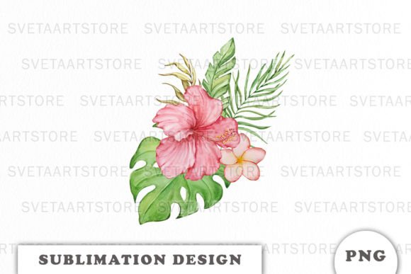 Watercolor Tropical Flowers Bouquet Graphics for Local Branding
