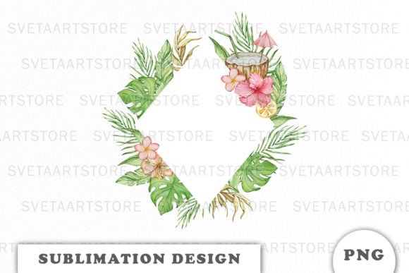 Watercolor Tropical Flowers Frame Graphics