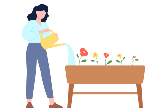 Woman Watering Flowers Graphic for Polished Content